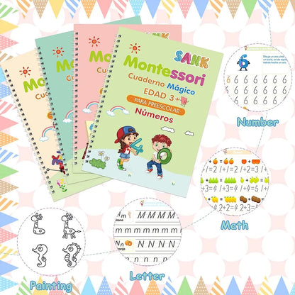 4 Books Magic Writing Copybook In Spanish Calligraphy Notebook Montessori Reusable Educational Calligraphic Letter Practice