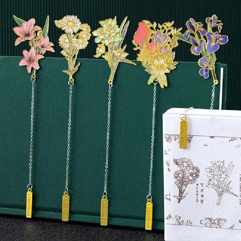 Gift Chinese Design Flowers Brass with Tassel Pendant Vintage Book Clips Office Fine Creative School Stationery Bookmarks