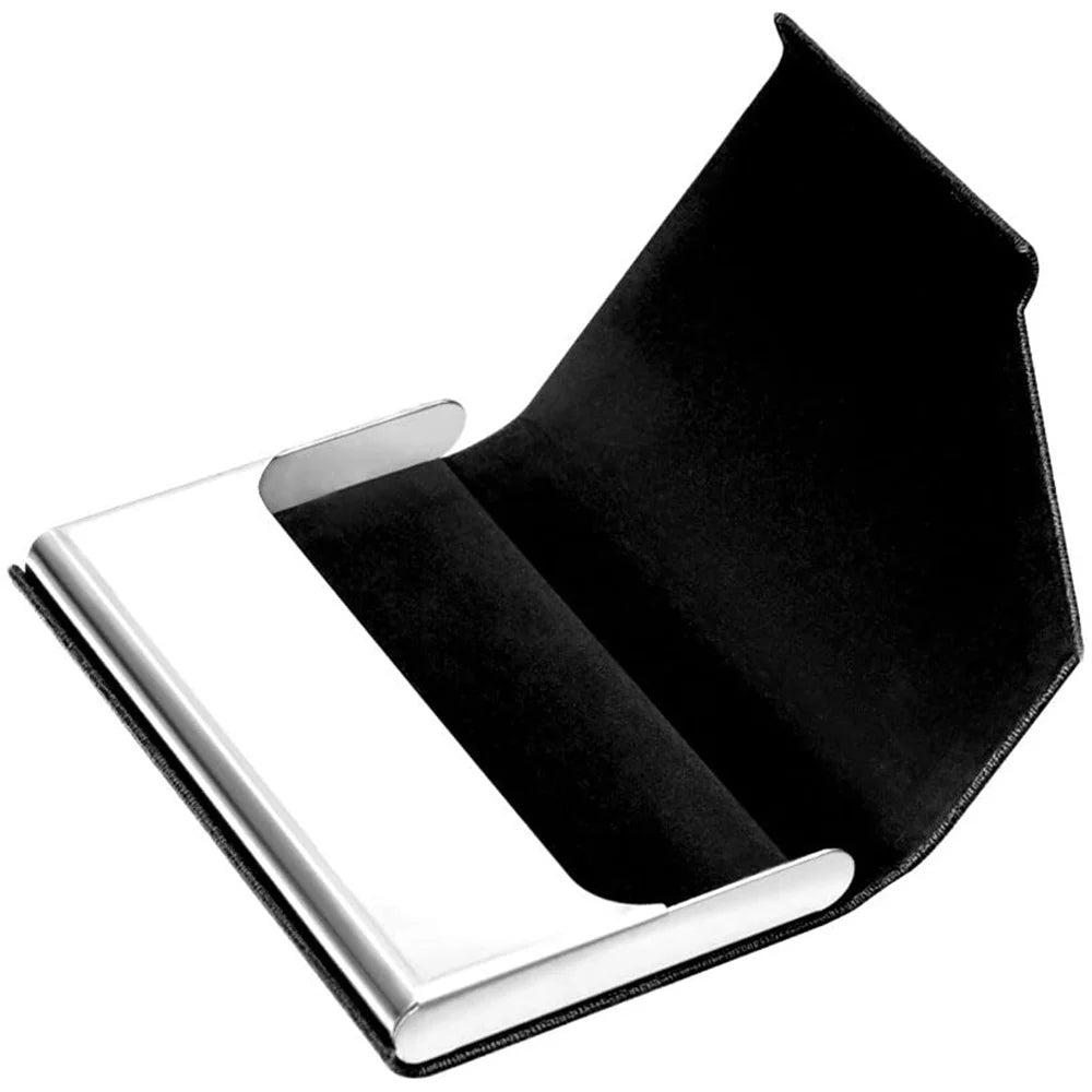 Metal Business Card Holder - Waterproof PU Leather Stainless Steel Card Case for Men and Women