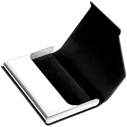Metal Business Card Holder - Waterproof PU Leather Stainless Steel Card Case for Men and Women