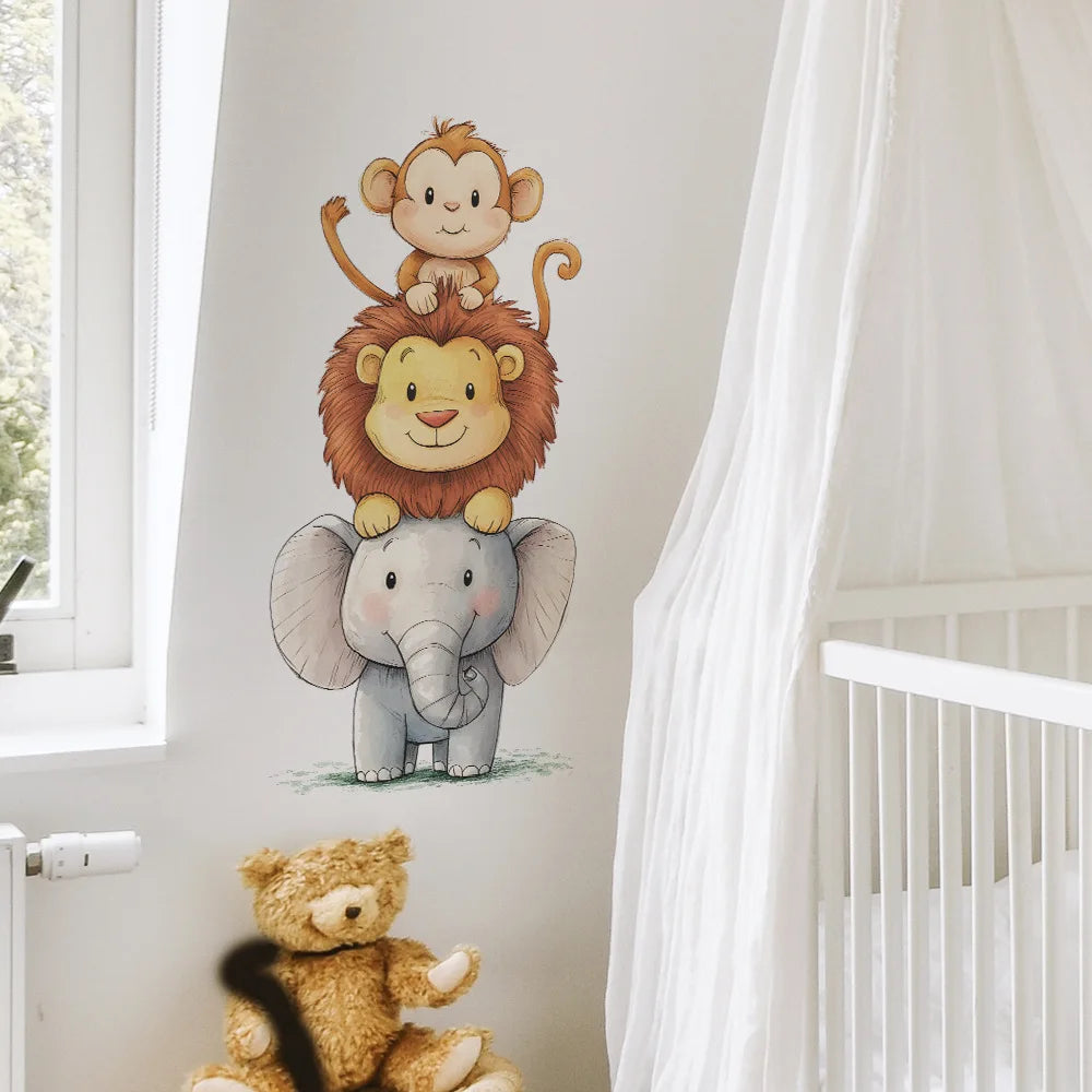 Cute Forest Animals Wall Stickers for Kids Rooms Children Boys Girls Baby Room Decoration Nursery Wallpaper Vinyl Elephant Li