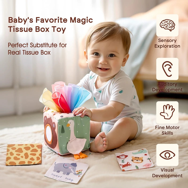 Montessori Cloths Toys Magic Cotton Animal Tissue Box Kids Finger Exercise Cloth Busy Box Toys Baby Educational Activity Sens