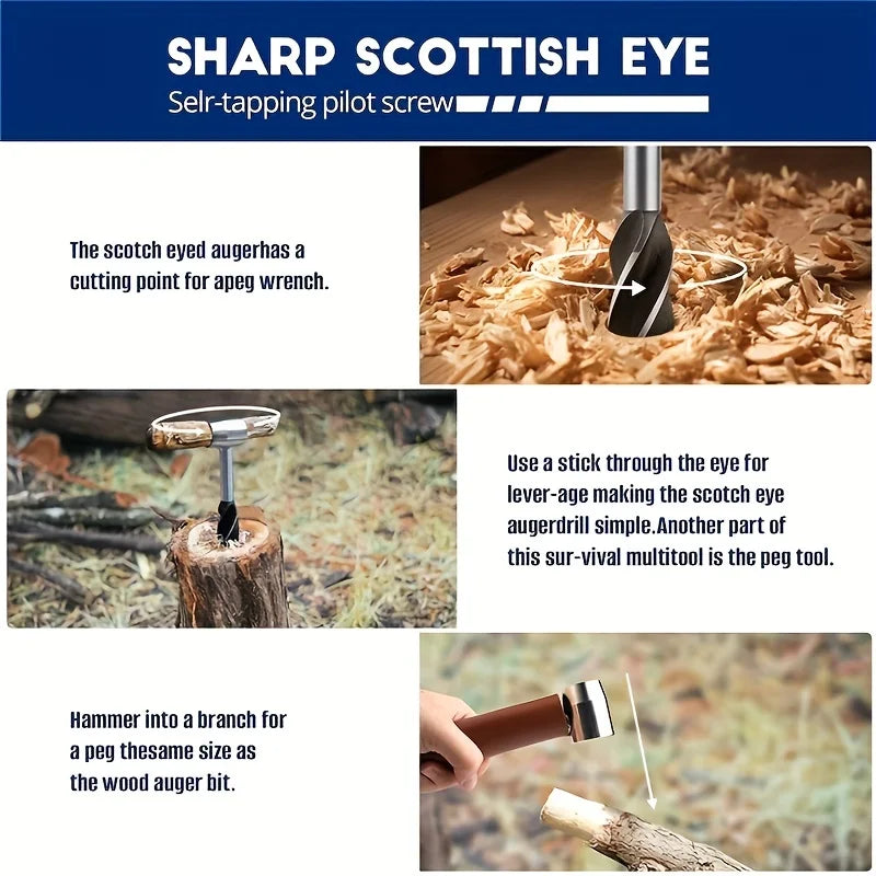 Survival Tools Bushcraft Hand Auger with Scotch Eye for Large Wood Pegs Hand Auger Wood Drill Essential Bushcraft Gear