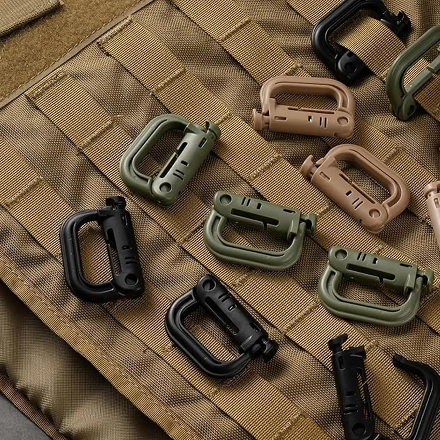 5Pcs Plastic D-Ring Tactical Carabiner Grimlock Lock Hard Hook Buckle Clip For Molle Webbing Accessories Backpack/Pouch/Bag/B