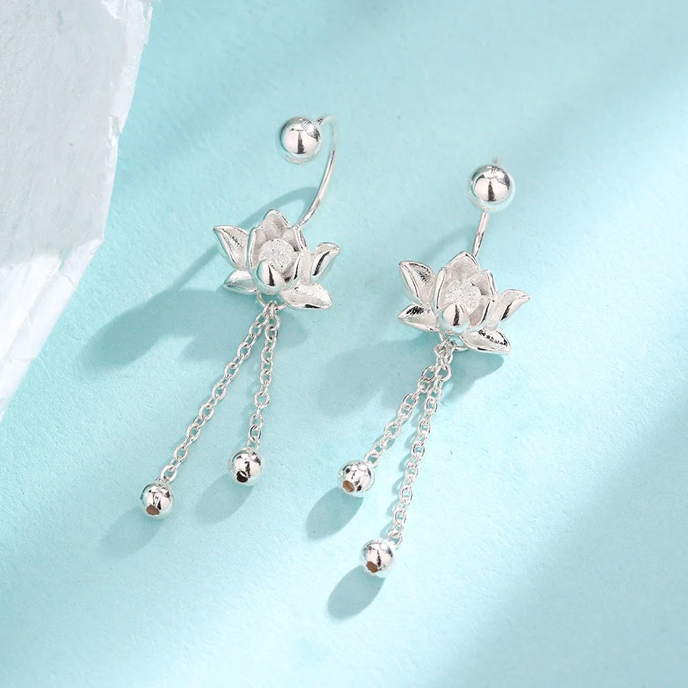 925 Sterling Silver Vintage Lotus Earrings for Women Cute Sweet Screw Design Silver Color Bowknot Earrings Vintage Jewelry Gi