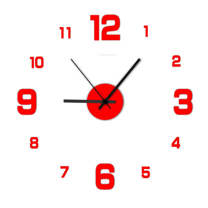 Creative Frameless DIY Wall Clock Wall Decal Home Silent Clock Living Room Office Wall Decoration - Red