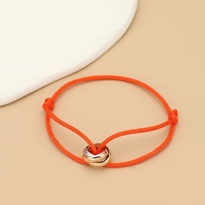 Simple Fashion Unisex Bracelet 3 Metal Round Circle Accessory Adjustable Men's Rope Bracelet for Women Jewelry Gifts - orange