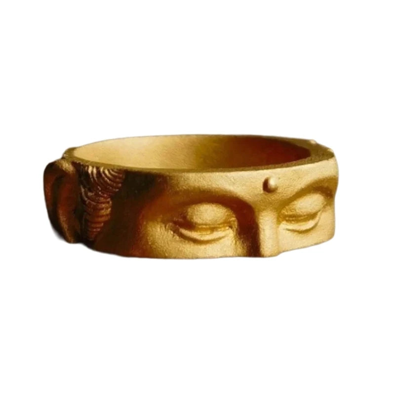 Allergy Free Rings Adjustable Buddhas Half Face Shaped Open Rings Buddhist Finger Rings Ornament Handmade Jewelry - Gold