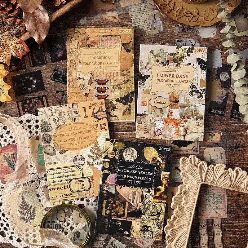 20 Sheets Vintage Scrapbooking Stickers Books PET Materials Creative DIY Journal Collage Material Journaling Supplies Sticker