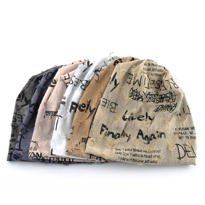 Letter Print Beanie Hats For Women Men Vintage Distressed Cracked Design ​Wasteland Style Spring Summer Warm Fleece-lined Win