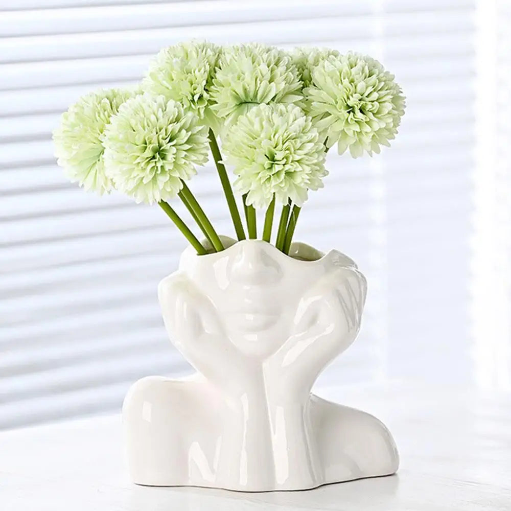 Face Shape Makeup Brush Holder Modern Nordic Flower Vases Makeup Storage Box Half Face Portrait Decor For Home Office Book Sh