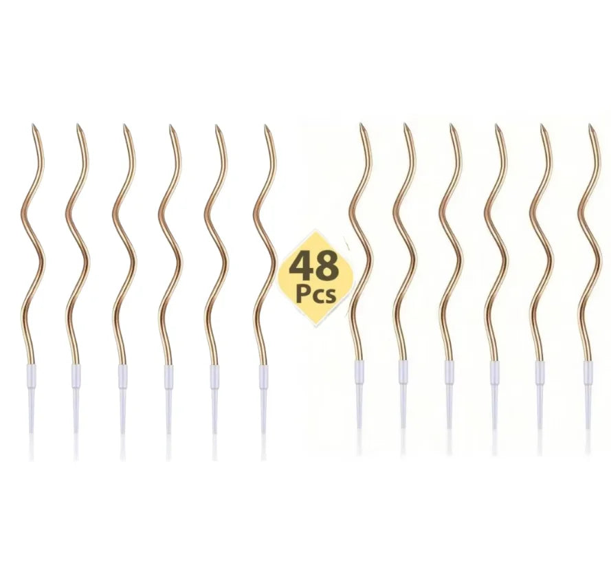 12/48pcs/1case Birthday Candles Spiral Cake Candles Long Thin Cake Candles For Wedding Party And Cake Decoration - Champagne 