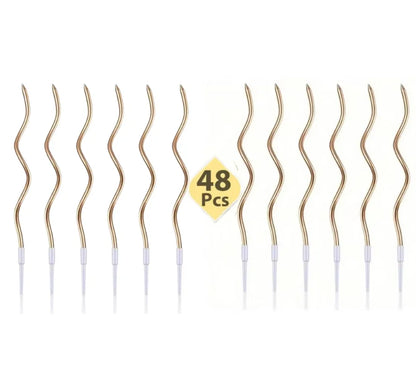 12/48pcs/1case Birthday Candles Spiral Cake Candles Long Thin Cake Candles For Wedding Party And Cake Decoration - Champagne 