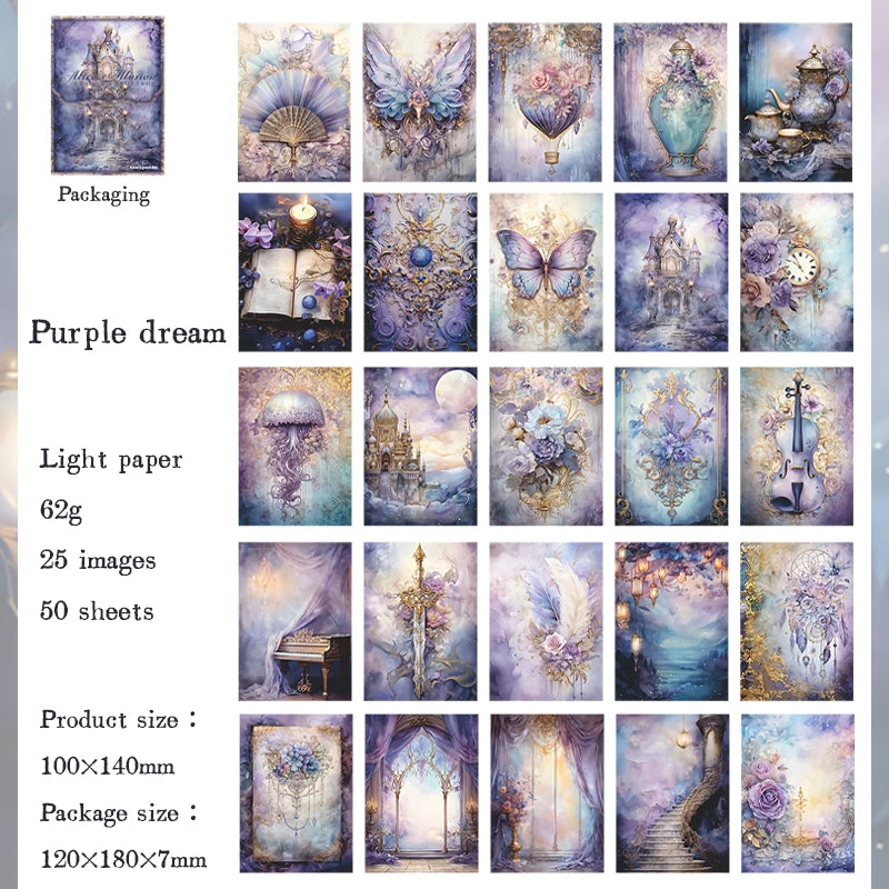 50 pieces of vintage scrapbooking material paper handmade tent DIY collage decoration background craft paper - F