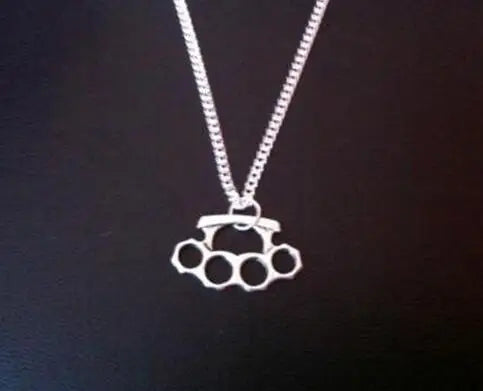Fashion Vintage Double Brass Knuckle Dusters Pendant Adjustable Cross Lariat Necklace For Women Men Goth Jewelry