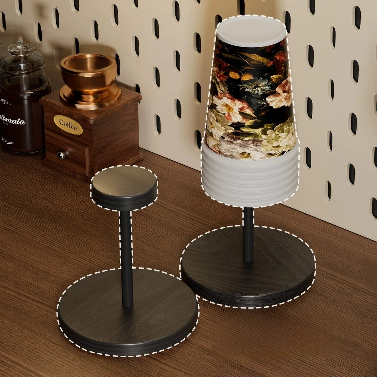 Walnut Colored Wooden Disposable Paper Cup Holder, Suitable for Household Coffee Corners, Kitchens, and Small Bar Counters