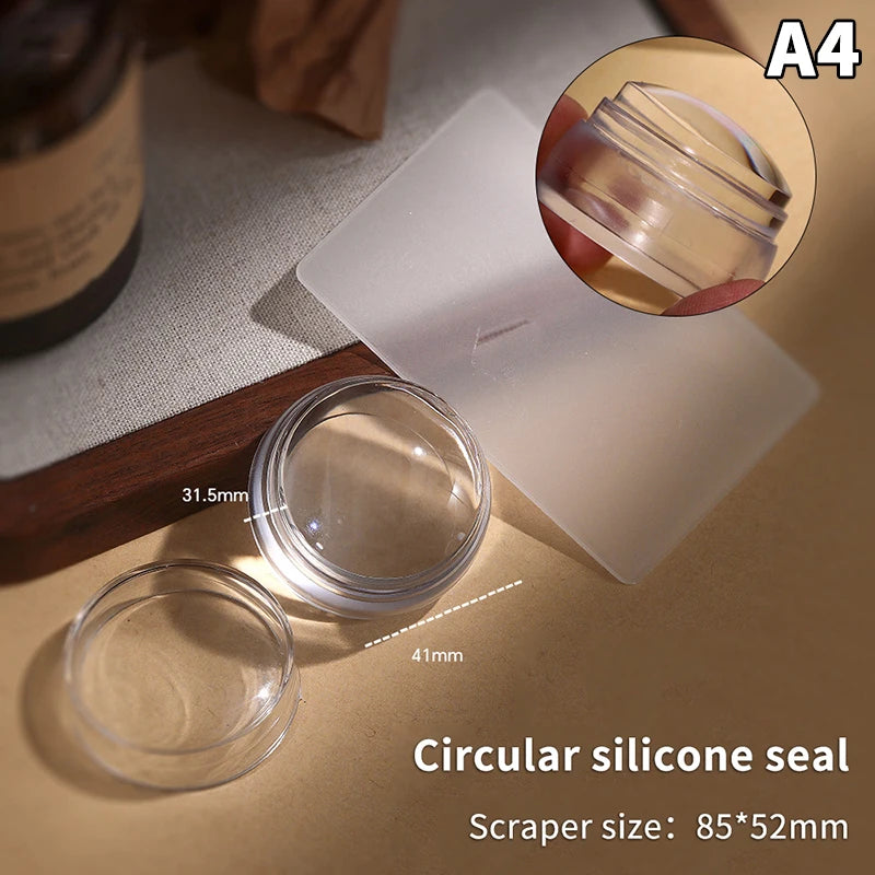 Silicone Transparent Nail Art Stamping Kit French For Manicure Plate Stamp Polish Stencil Template Seal Stamper Scraper - A4