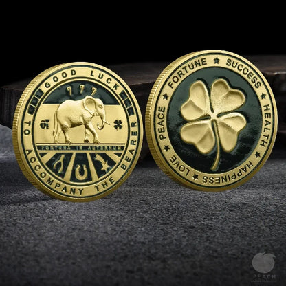 Lucky Four Leaf Clover Painted Coin 4cm Round Metal Souvenir Challenge Commemorative Coin for Home Decor - Golden Four Leaf C