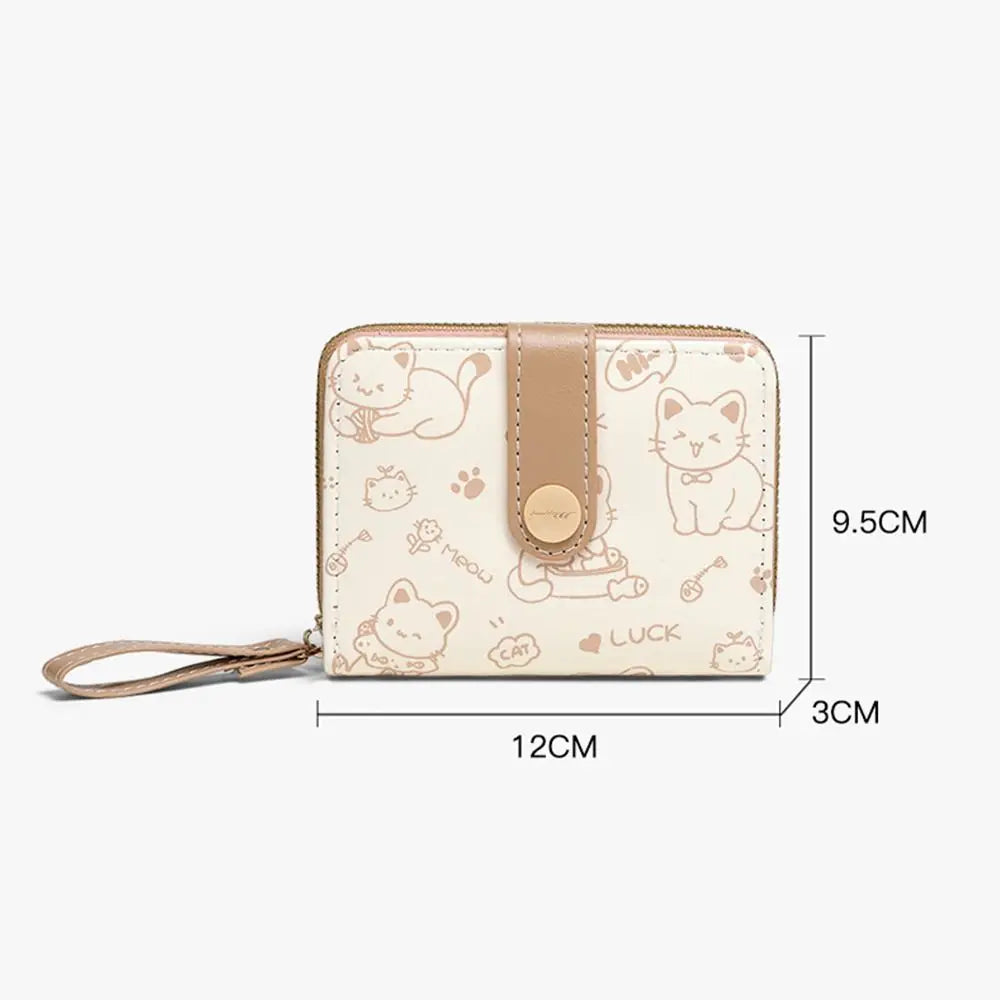 Cute Cat Coin Purse Women Fashion Short Wallet PU Leather Large Capacity Wallet Lightweight ID Card Holder Travel Cash Coin B