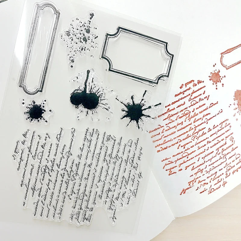 Handwriting Drop Ink Mark Art Scrapbooking Clear Stamps for Junk Journal Background Decoration Craft Supplies Paragraph Desig