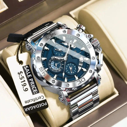 POEDAGAR Luxury Watch For Men Calendar Luminous Waterproof Man Clock Male Chronograph Stainless Steel Men's Quartz Watches Re