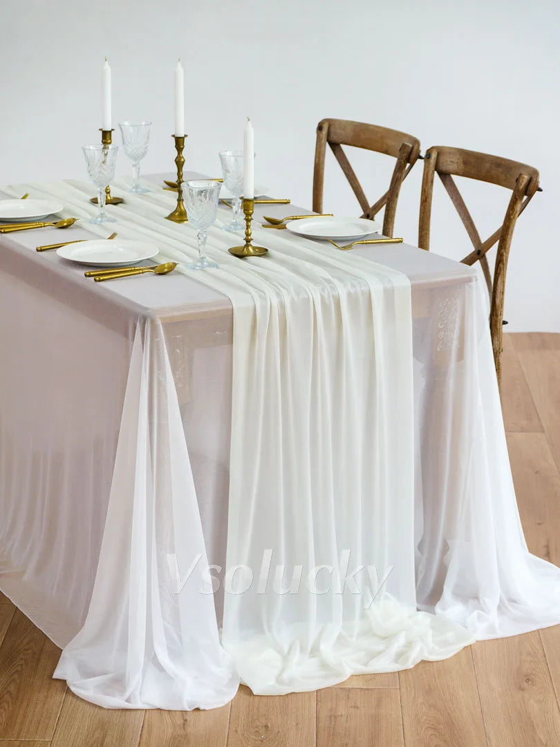 Table Runner Luxury Sheer for Wedding Rustic Boho Party Bridal Shower Birthday Christmas Decorations - Ivory / 2m X 74cm