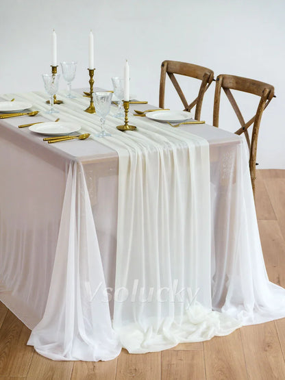Table Runner Luxury Sheer for Wedding Rustic Boho Party Bridal Shower Birthday Christmas Decorations - Ivory / 2m X 74cm