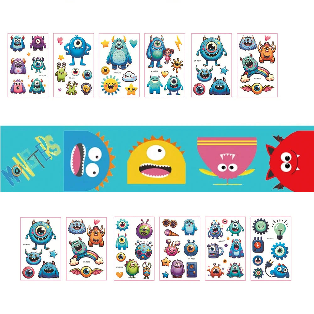 Monster Temporary Tattoos for Kids - More Than 120 Tattoos - Cute Cartoon Tattoos Sticker for Boy Girl Birthday Party Decorat
