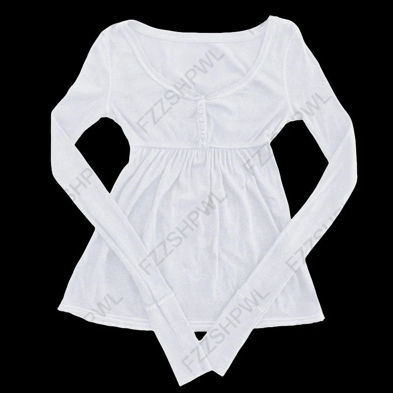 Goth Aesthetic Y2K Vintage Women's Long Sleeve Shirt Sexy Slim Fit Chic Button-Down Solid Color Crop Tops Grunge Punk Streetw