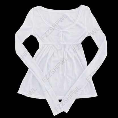 Goth Aesthetic Y2K Vintage Women's Long Sleeve Shirt Sexy Slim Fit Chic Button-Down Solid Color Crop Tops Grunge Punk Streetw