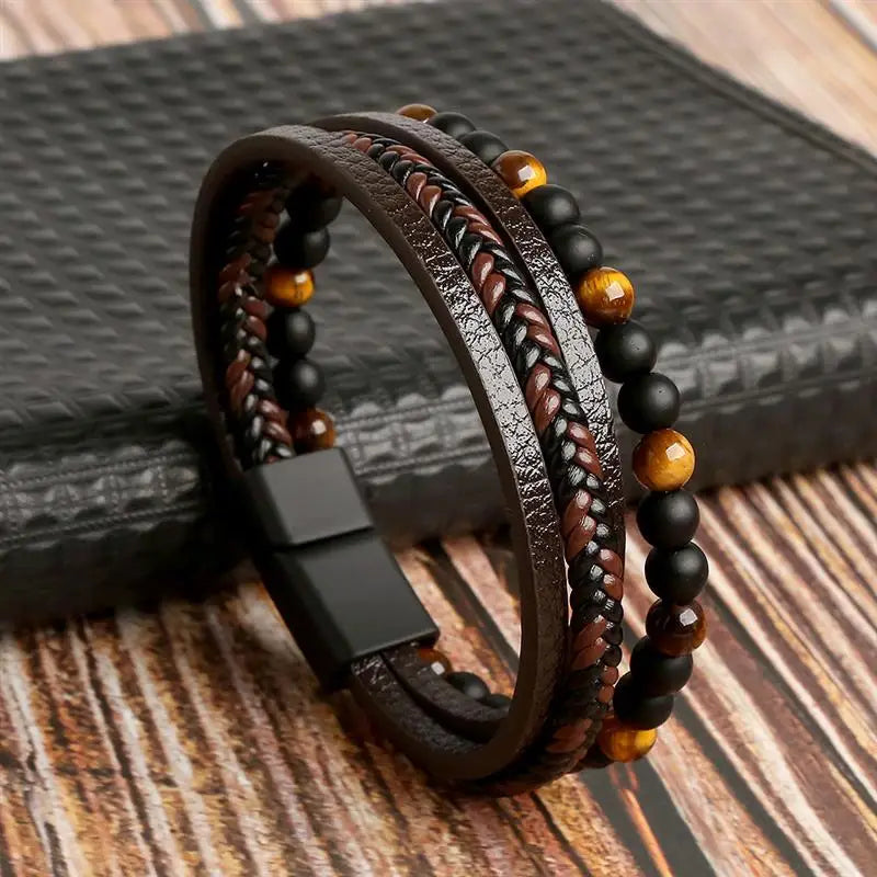 Classic Men's Leather Bracelet New Style Hand-woven Multi-layer Combination Accessory Fashion Man Jewelry