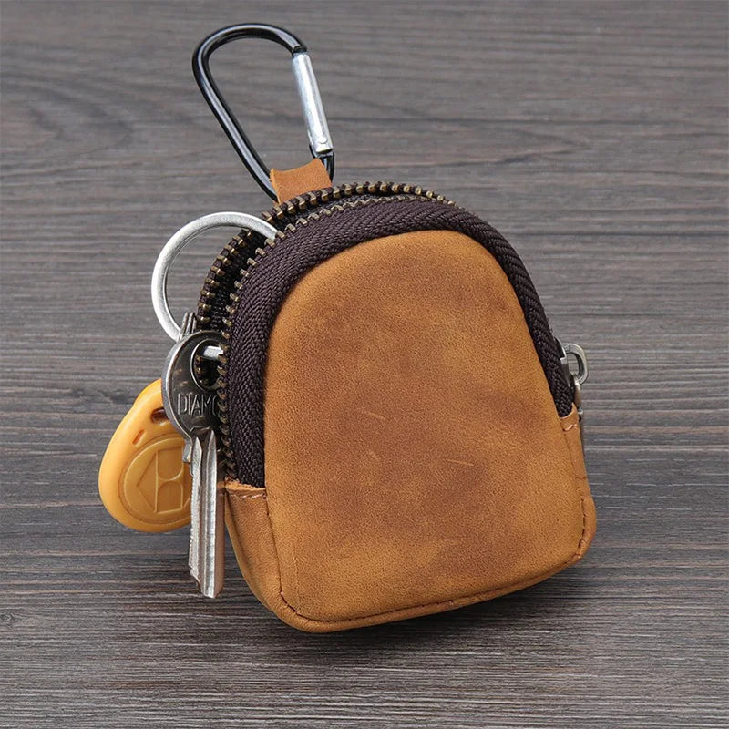 WERLLANDS PU Leather Carabiner Multi-Color Retro Mini Coin Purse Keychain Wallet