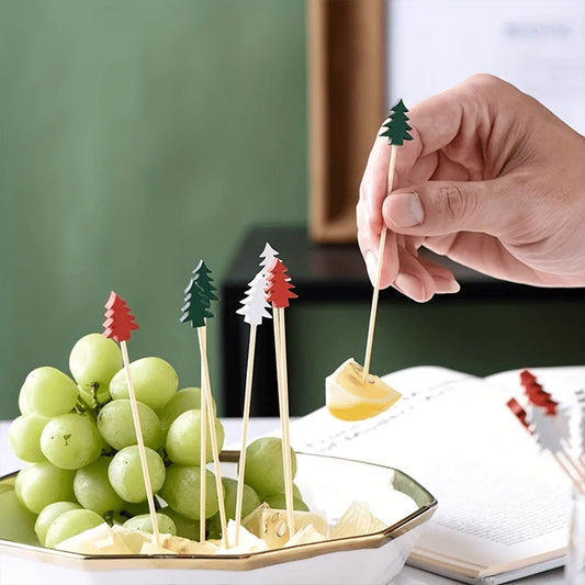 100pcs /50pcs Bamboo Fruit Fork Cocktail Prikker Skewers Disposable Fruit Fork Cocktail Prikkers Forks Food Picks Wedding Par