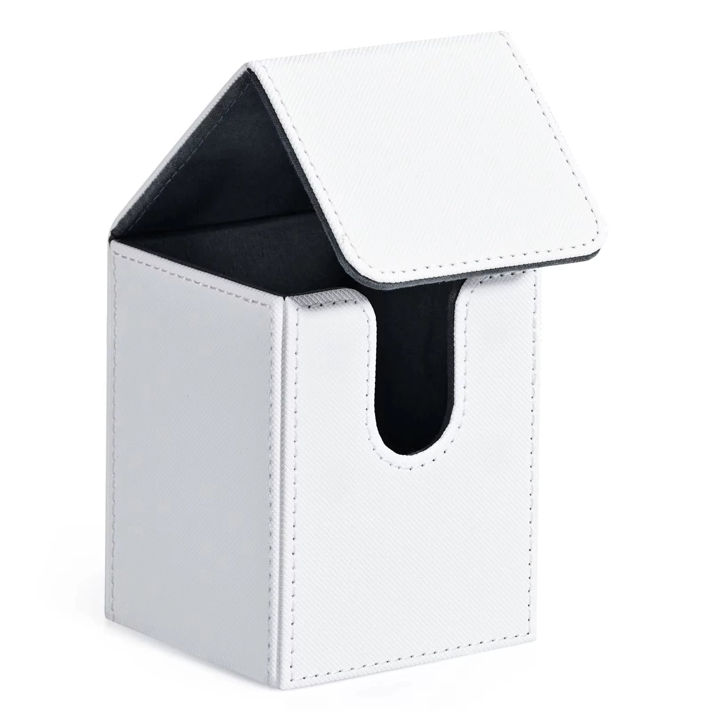 Card Deck Box,Card Storage Box holds 100+ Single Sleeved Cards, PU Leather Magnetic Closure for Magic cards TCG cards - White