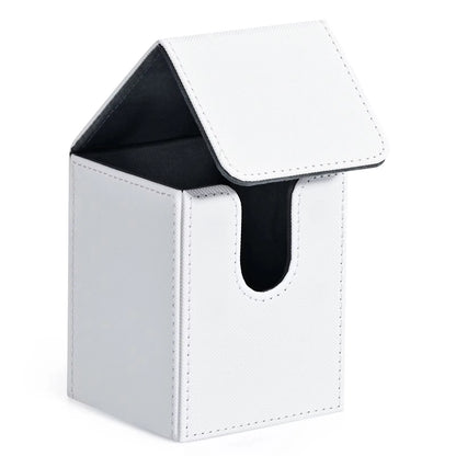 Card Deck Box,Card Storage Box holds 100+ Single Sleeved Cards, PU Leather Magnetic Closure for Magic cards TCG cards - White