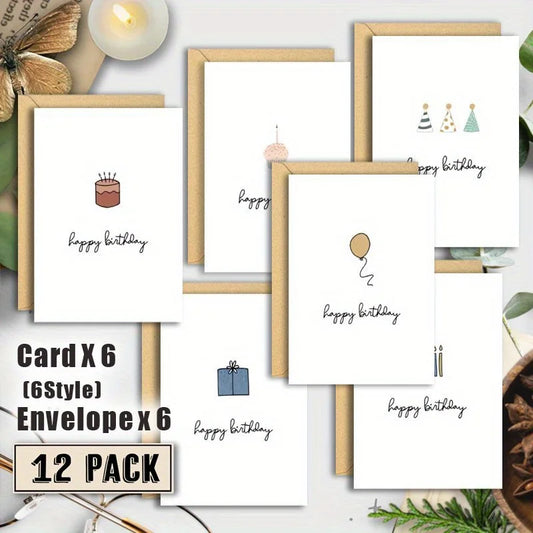 12pcs Pack Blank Birthday & Celebration Greeting Cards Blank Cards with Envelope, Elegant Minimalist Design, Pack for, Office