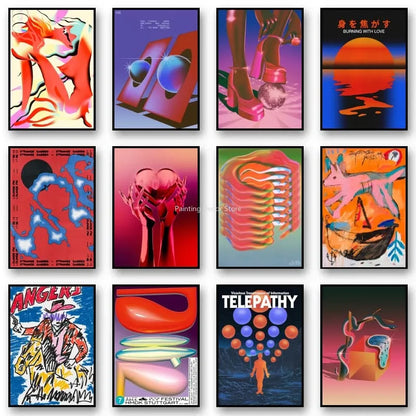 Mid Century Vintage Classic Colorful Posters Abstract Canvas Print Wall Art Canvas Painting for Living Room Home Decor TW10