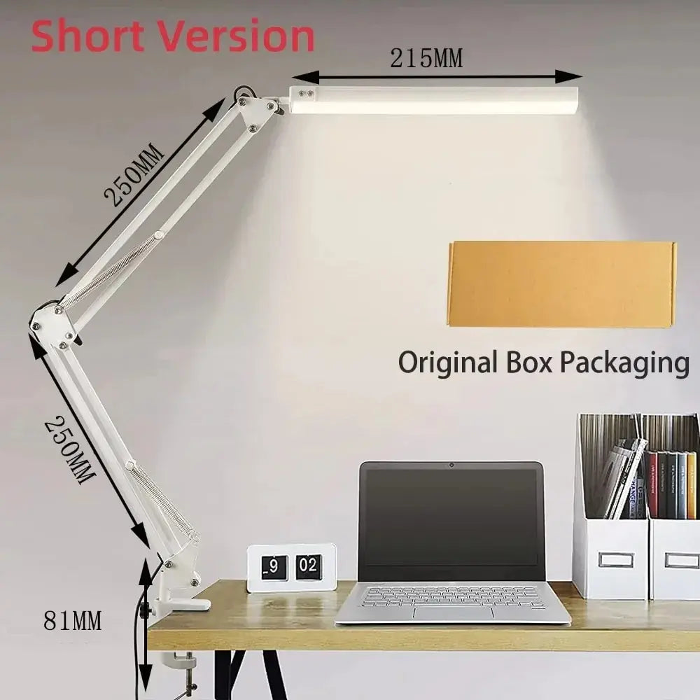 LED Folding Metal Desk Lamp Clip on Light Clamp Long Arm Diming Table Lamp 3 Colors Adjustable For Living Room Reading Comput