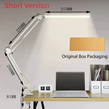 LED Folding Metal Desk Lamp Clip on Light Clamp Long Arm Diming Table Lamp 3 Colors Adjustable For Living Room Reading Comput