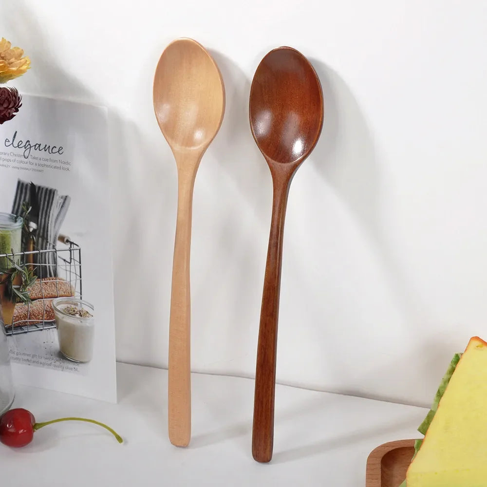 2pcs Wooden Spoon Tableware Kitchen Cooking Utensil Tools Soup Tea Spoon Catering Cooking Tool Coffee Soup Teaspoon Honey Spo