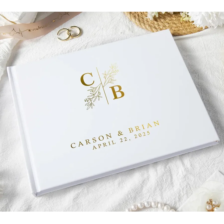 Personalized Wedding Guest Book Custom Black and White Guestbook for Reception, Engagement, Anniversary Keepsakes, Wedding Gi