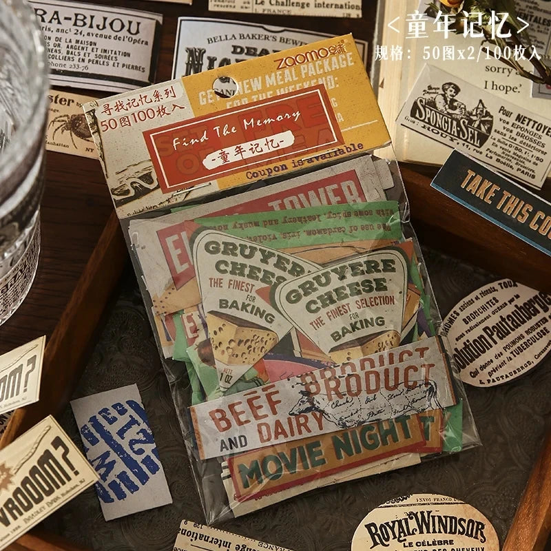 100 pcs Vintage Decorative Stickers pack Diy Diary Album Scrapbooking Collage material hand made junk journal supplies - 7
