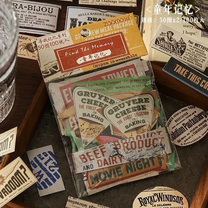 100 pcs Vintage Decorative Stickers pack Diy Diary Album Scrapbooking Collage material hand made junk journal supplies - 7