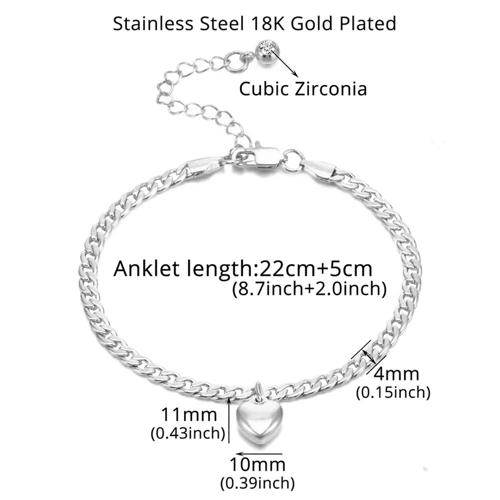 Anklet For Women Gold Color Stainless Steel Cuban Link Ankle Bracelets Summer 2024 Fashion Leg Chain Beach Foot Jewelry Anckl