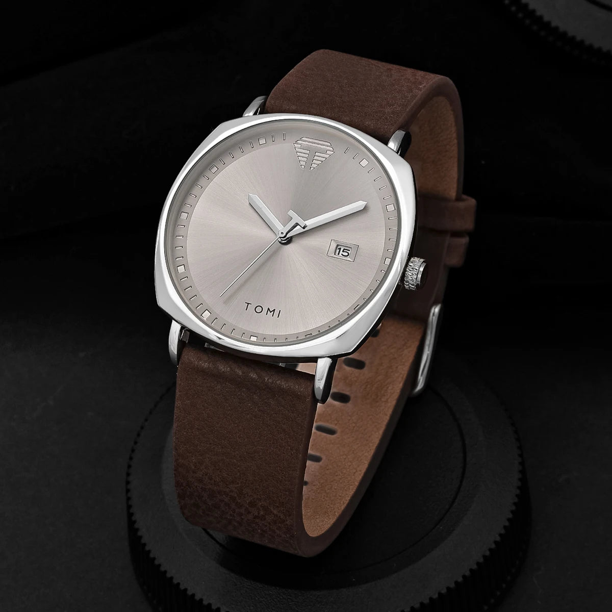 TOMI Men's Watch Minimalist Fashion Sports Watch Calendar Leather Casual Quartz Watch - Brown silver