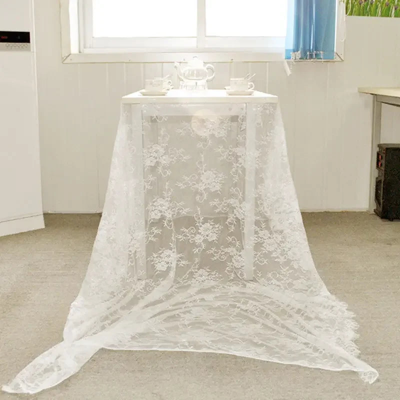 Rustic Wedding White Lace Tablecloth Vintage Embroidered Reception Table Cloth Decor Boho Party Valentine's Day Tablecloth