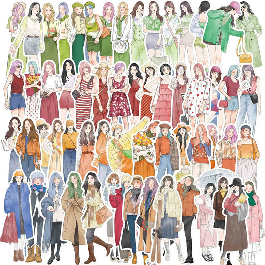 10/30/60pcs Four Seasons Fashion Dress Girls Decoration Stickers Aesthetic DIY Scrapbooking Laptop Stationery Cute Sticker To