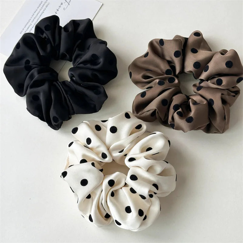 Korean Women Hair Simple Satin Scrunchies Wave Point Hair Band For Girls Ponytail Holder Rubber Bands Hair Ties Hair Accessor