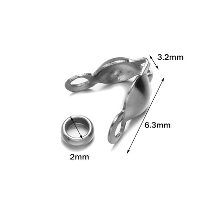 50pcs Stainless Steel Crimp Bead Tips Knot Covers Clamshell Fold-Over Bead Tips with 50pcs End Caps for Jewelry Making Craft 