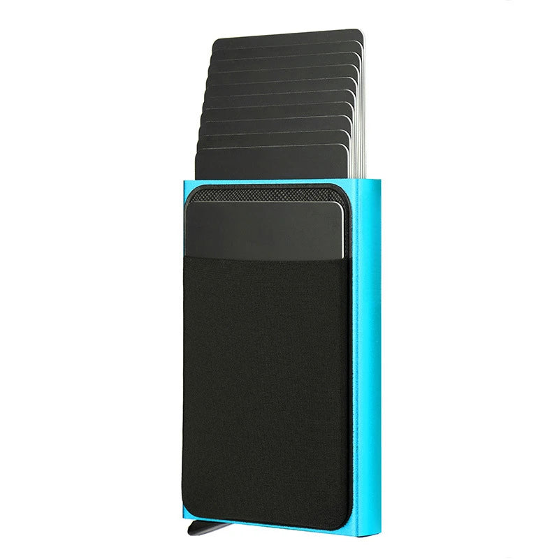 Automatic Flip Card Side Push Card Holder Sleeve Large Capacity 12 Cards Slot Metal Cards Box Men Credit Card Anti-theft Wall